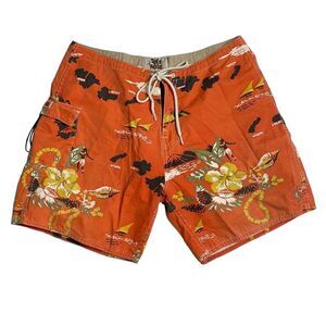Toes on the Nose Orange Aloha print board shorts 32